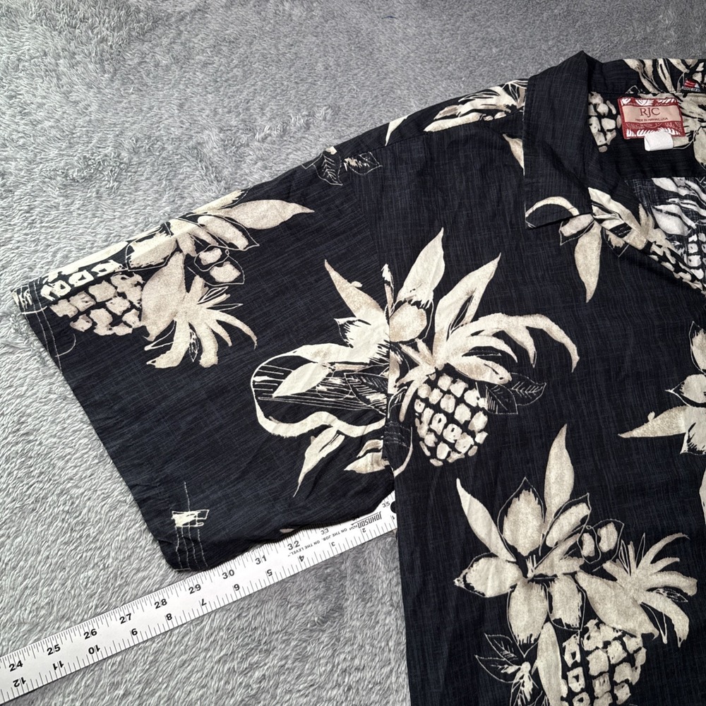 VTG RJC Men's SZ 4XL Hawaiian Shirt Button Up Black Navy Floral Made In Hawaii - Picture 12 of 16